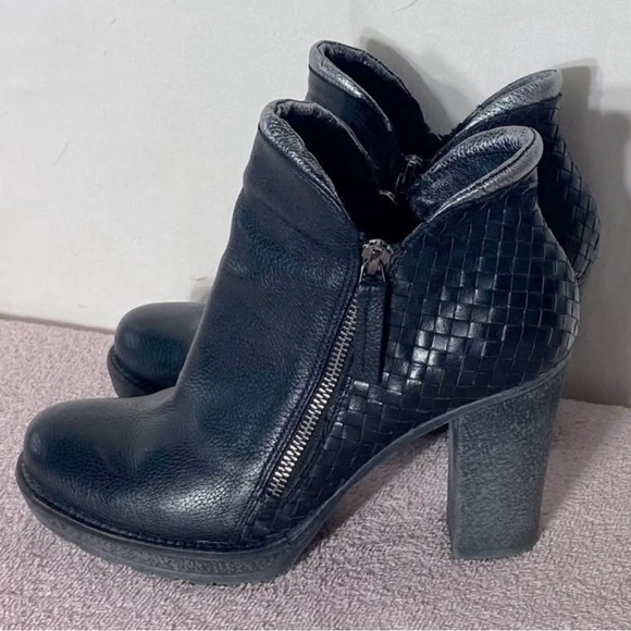 Donna Piu Black Woven Leather Ankle Boots With Silver Trim & Chunky Heel 39 - Picture 2 of 2